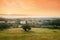 View on Krakow city landscape at the sunset from the Krakus Krak Mound in Poland