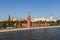 View of Kremlin walls with Water Supplying, Borovitskaya towers and the Grand Kremlin Palace.Moscow, Russia.