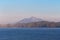 View on a Kunashir island with volcano Tyatya from the sea.