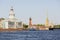 View on Kunstkamera museum, Rostral column, Peter and Paul Fortress