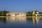 View of the Kuskovo manor, the former mansion of counts Sheremetev and the pond. Moscow,