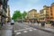 View of  La Rambla in Barcelona, Spain. La Rambla is a street in central Barcelona, between El Raval and Barri Gotic districts