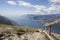 View of Lago di Garda from Monte Baldo with a wooden fence