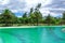 View of the lagoon in the park. Beautiful landscape. Palms and nature.