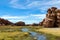 View of the Laguna Negra, Black lagoon Canyon with unique geological rock formations in Altiplano, Bolivia