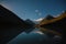 View from lake Akkem on mountain Belukha near board between Russia and Kazahstan during golden autumn