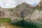 View of Lake of Boe, a little alpine lake in Italian Dolomites mountains in Alta Badia