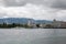 View on lake and city Geneva, away mountains