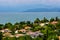 View of Lake Garda, summer landscape. Blue lake, mountayns Alps. Castelnuovo del Garda, Italy - August, 13 2019