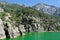 View of the lake with green water and on the mountain cliffs of the Green Canyon. Manavgat, Antalya, Turkey