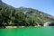 View of the lake with green water and on the mountain cliffs of the Green Canyon. Manavgat, Antalya, Turkey