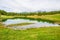 View of Lake Lod near the village of Chamois in Val D`Aosta, Italy.