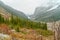 View of Lake Louise and surrounding mountains from the Plain of Six Glaciers Trail