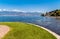 View of Lake Maggiore from Cerro beach, is a fraction of Laveno Mombello town.