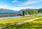 View of Lake Maggiore from Luino lakefront park, Italy