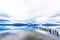 View of the lake and mountain landscape, Puerto Natales, Chile. Copy space for text
