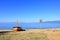 view of Lake Ohrid with fisherman boats near Pogradec, Albania