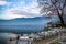 View of lake Pamvotis in Ioannina city at sunset. Greece