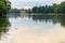 View of lake with pavilion of Venus on Island of Love in Gatchina park, Russia