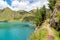 View of lake Ritom with the Alps in background, Switzerland