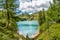 View of lake Ritom with the Alps in background, Switzerland