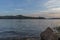 view of lake with sunset algae and stones. Serra de Tomar. Portu
