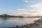 view of lake with sunset algae and stones. Serra de Tomar. Portu