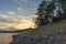 view of lake with sunset algae and stones. Serra de Tomar. Portu