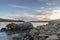 view of lake with sunset algae and stones. Serra de Tomar. Portu