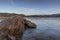 view of lake with sunset algae and stones. Serra de Tomar. Portu