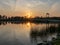 View of the lake at sunset, calm and slow water