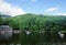 View of Lake Susan in Montreat NC with the Appalachian mountains in the distance