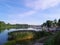 View of Lake Wdzydze and the marina in the distance. Sailing on Lake Wdzydze, one of the largest lakes in Poland