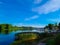 View of Lake Wdzydze and the marina in the distance. Sailing on Lake Wdzydze, one of the largest lakes in Poland