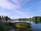 View of Lake Wdzydze and the marina in the distance. Sailing on Lake Wdzydze, one of the largest lakes in Poland