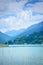 View of Lake Weissensee and mountains in the distance in cloudy weather