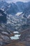 View of lakes and snow-covered slopes of mountains