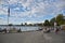 View of the lakeshore boardwalk of Lake Zug with people