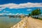 view of lakeside promenade of the austrian town podersdorf am see situated on shore of neusiedlersee in Austria...IMAGE