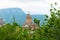 View of the landmark of Armenia Tatev Monastery on the background of green picturesque