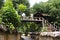 View landscape of Baan Huay Nam Sai and antique classic vintage retro wooden house home with local street market for travelers