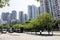 View landscape and cityscape with high building of Kennedy Town in Hong Kong, China