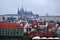 View landscape cityscape of Praha old town city and building antique retro vintage classic house home with Prague Castle for