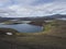 View on landscape with Colorful crater lake and volcanic snow co