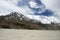 View landscape with Himalayas mountains and between journey Pangong Tso high grassland lake go to Leh Ladakh on Pangong lake road