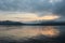 View landscape mountain and reflection and wave on surface water of Songkalia river at sunset dawn evening for thai people and