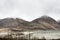 View landscape mountains range with nubra and shyok river when evaporated dry between Diskit Turtok highway road go to Pangong