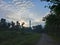 View landscape trees and sky with Rahmatan Lil Alamin Al-Zaytun Campus, Indramayu, West Java Indonesia