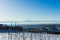 View of the Langhe hills with snow