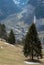 View of the Lauterbrunnen Valley, Switzerland, from a view point high up above the village of Wengen in the Alps.